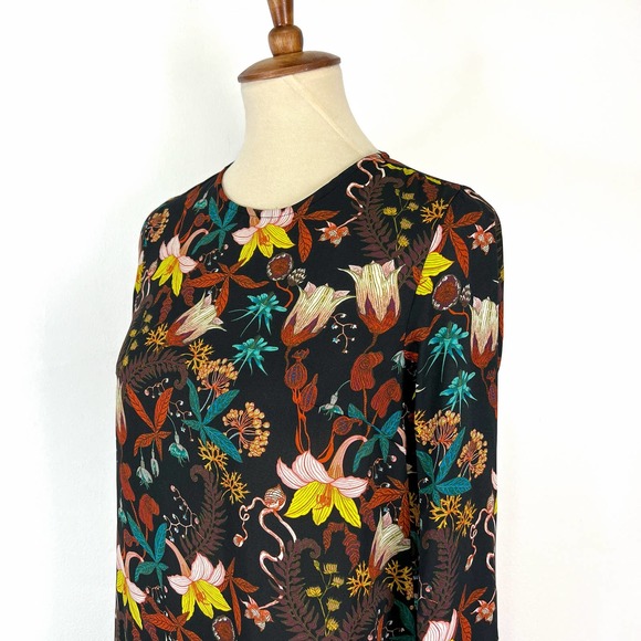 H & M botanical garden floral print tunic top blouse long sleeve Size 4 - Picture 8 of 9